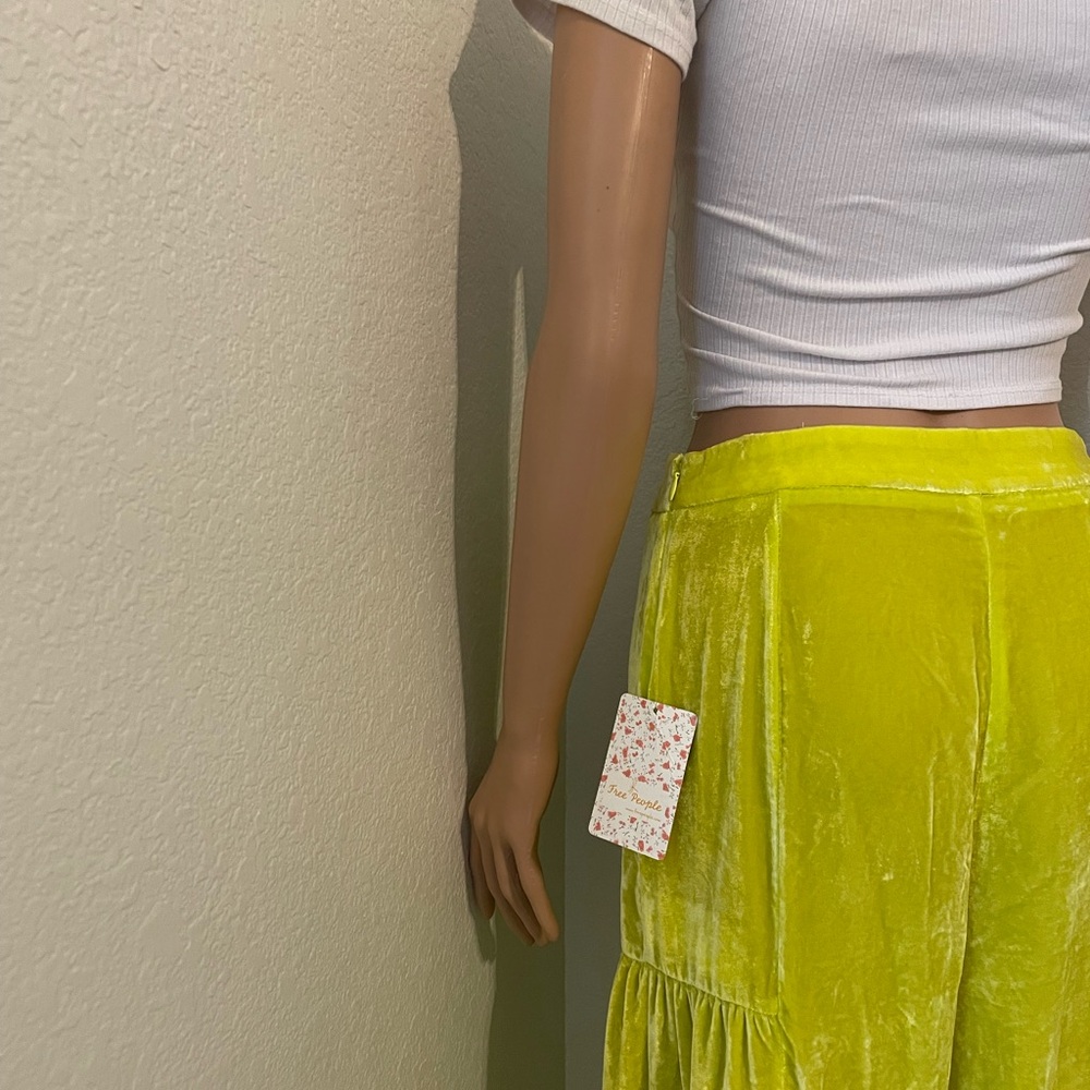 Lime Velvet Wide-Leg Palazzo Pants - Picture 2 of 3